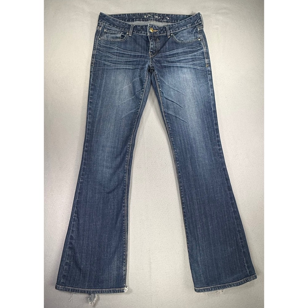 Express Stella Flare Jeans Womens 10 Dark Wash Low Rise Distressed Y2K Denim
